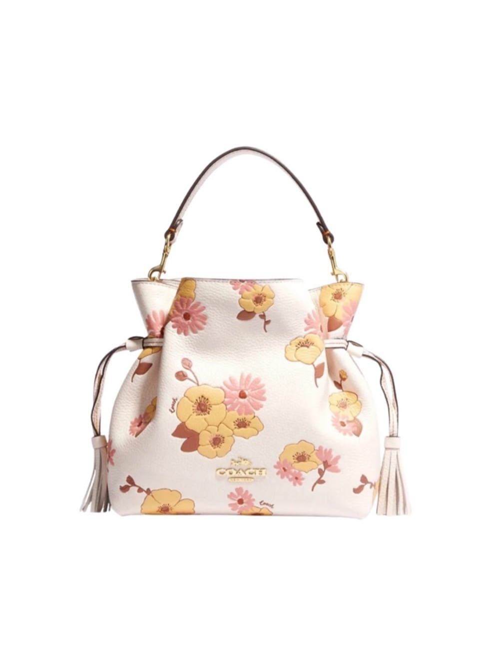 Coach Andy Floral Drawstring Shoulder Tote in Cream, Yellow & Pink